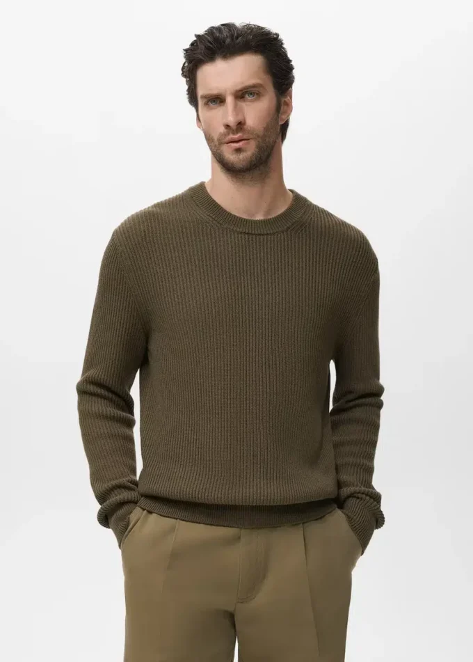 Fein gerippter Baumwollpullover