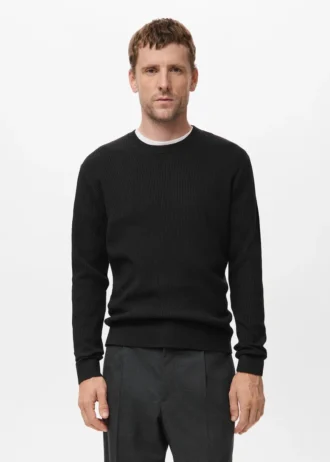 Fein gerippter Baumwollpullover