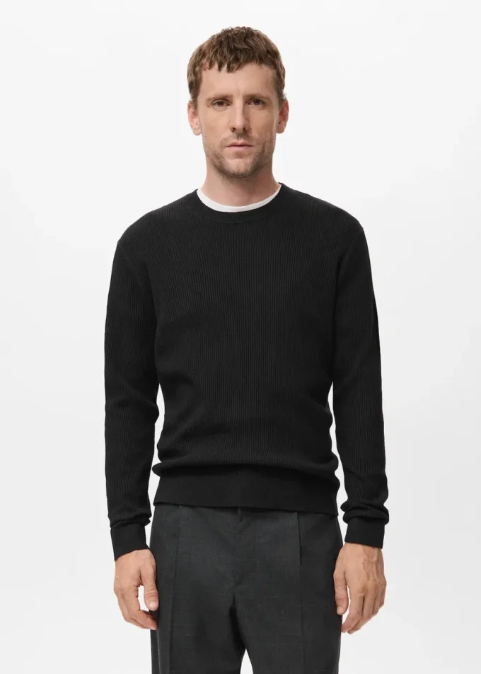 Fein gerippter Baumwollpullover
