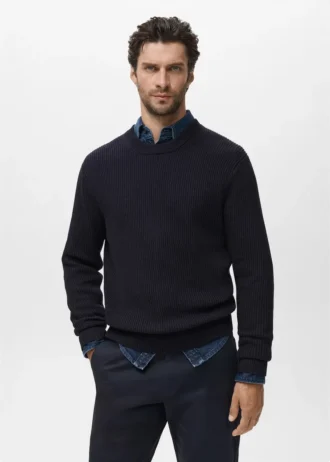 Fein gerippter Baumwollpullover