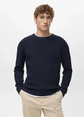 Fein gerippter Baumwollpullover