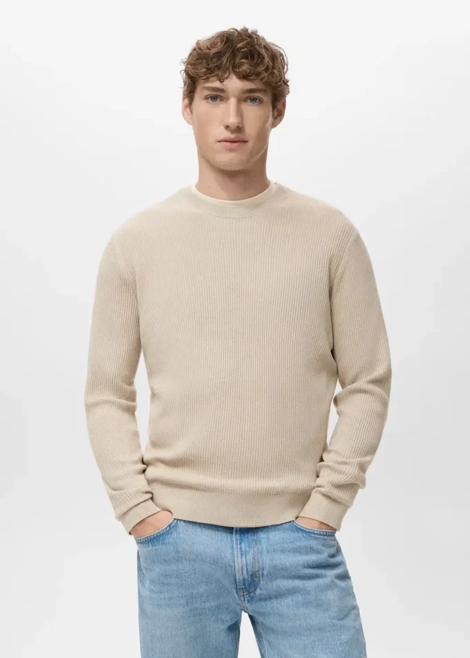 Fein gerippter Baumwollpullover