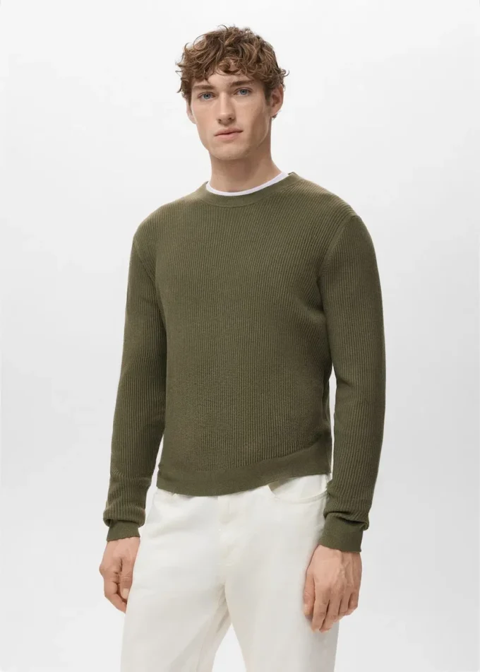 Fein gerippter Baumwollpullover