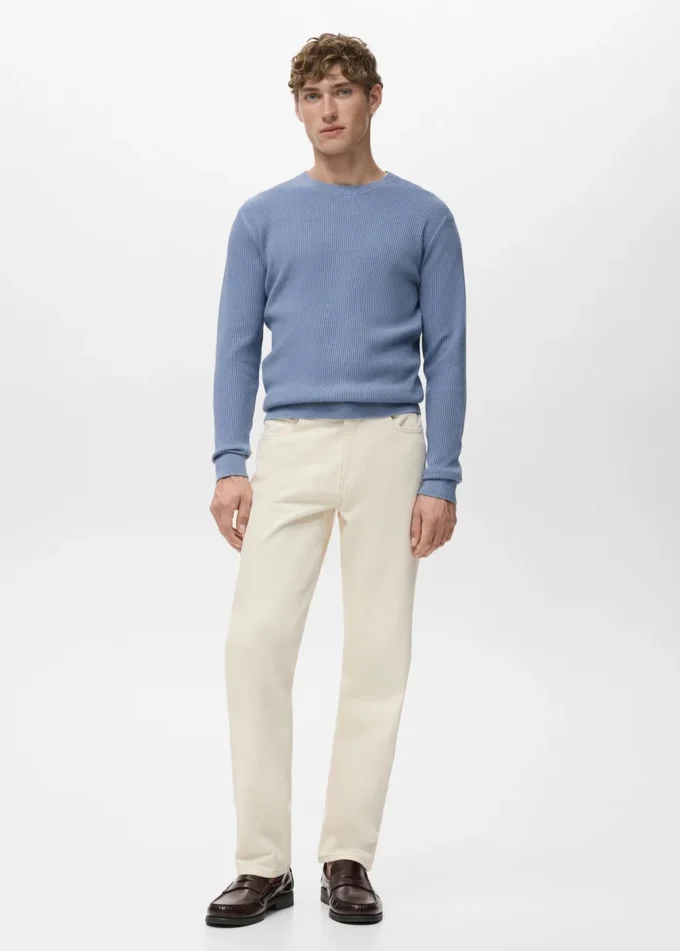 Fein gerippter Baumwollpullover