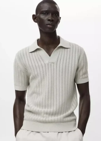 Fein gestricktes Polohemd mit Fischgrätenmuster