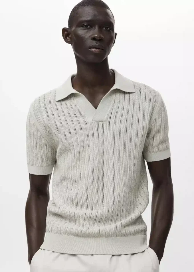 Fein gestricktes Polohemd mit Fischgrätenmuster