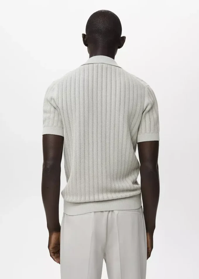 Fein gestricktes Polohemd mit Fischgrätenmuster