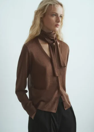 Feinstrick-Strickjacke mit Foulard