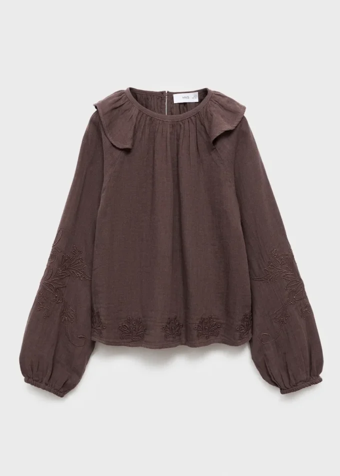 Geraffte, bestickte Bluse Geraffte, bestickte Bluse