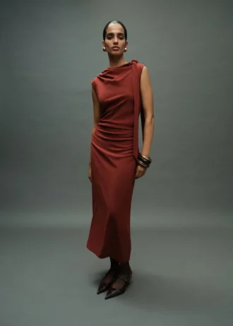 Gerafftes Kleid mit Knotendetail