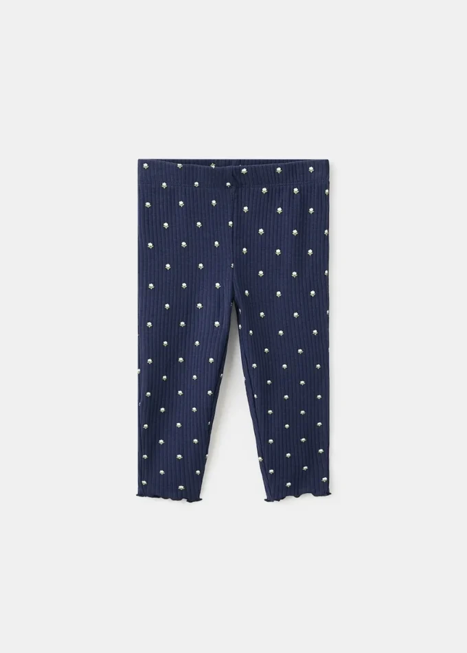 Gerippte Leggings mit Blumenmuster