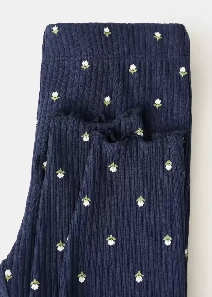Gerippte Leggings mit Blumenmuster