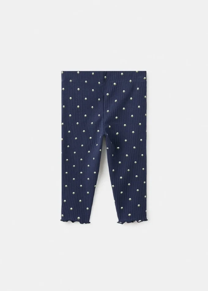 Gerippte Leggings mit Blumenmuster