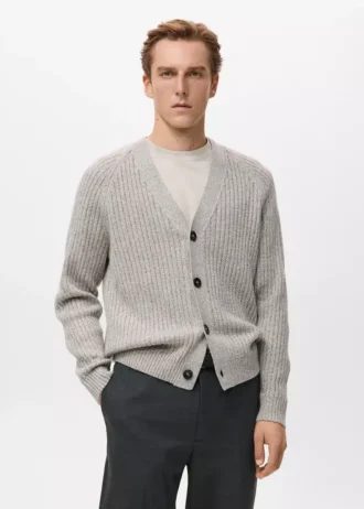 Gerippte Strickjacke aus Wollmischung