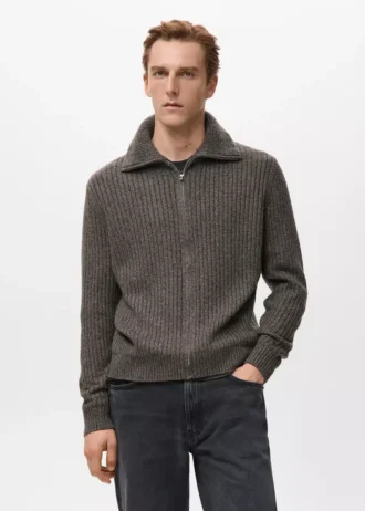 Gerippte Strickjacke mit Reißverschluss