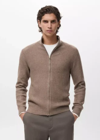 Gerippte Strickjacke mit Reißverschluss