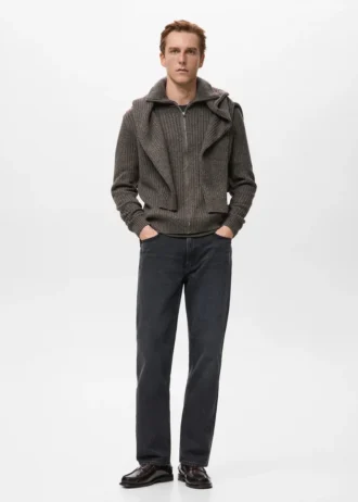 Gerippte Strickjacke mit Reißverschluss