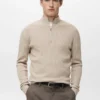 Gerippter Pullover mit Reißverschluss am Hals