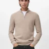 Gerippter Pullover mit Reißverschluss am Hals
