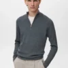 Gerippter Pullover mit Reißverschluss am Hals