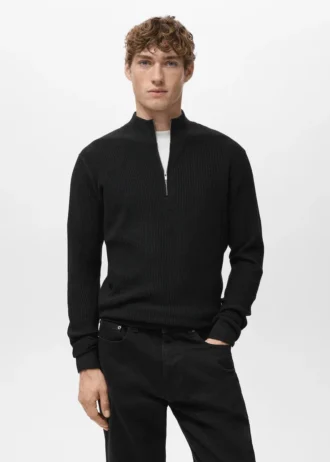 Gerippter Pullover mit Reißverschluss am Hals
