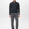 Gerippter Pullover mit Reißverschluss am Hals
