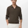 Gerippter Strick-Polo-Pullover