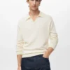 Gerippter Strick-Polo-Pullover