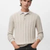 Gerippter Strick-Polo-Pullover