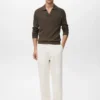 Gerippter Strick-Polo-Pullover
