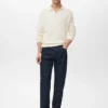 Gerippter Strick-Polo-Pullover