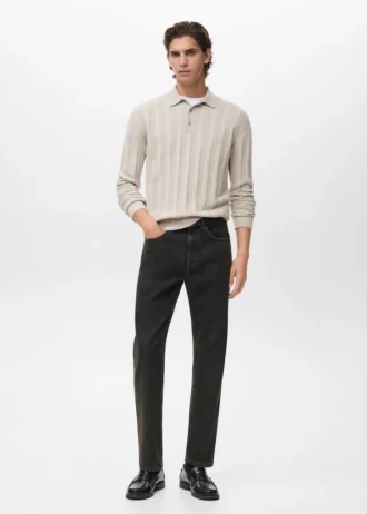 Gerippter Strick-Polo-Pullover
