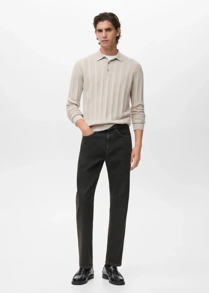 Gerippter Strick-Polo-Pullover