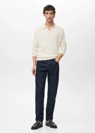 Gerippter Strick-Polo-Pullover