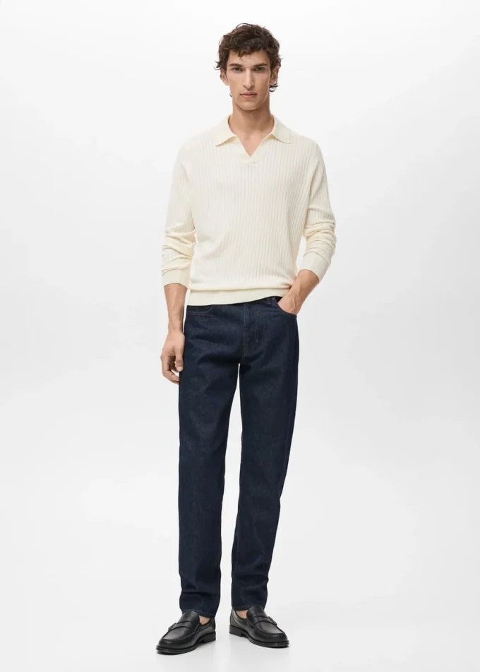Gerippter Strick-Polo-Pullover