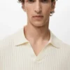 Gerippter Strick-Polo-Pullover
