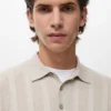 Gerippter Strick-Polo-Pullover