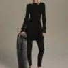 Geripptes A-Linien-Kleid aus Strick