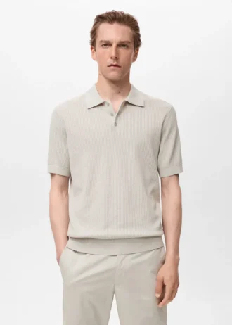 Geripptes Strick-Poloshirt