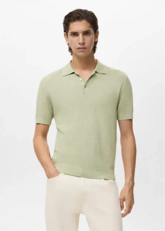 Geripptes Strick-Poloshirt