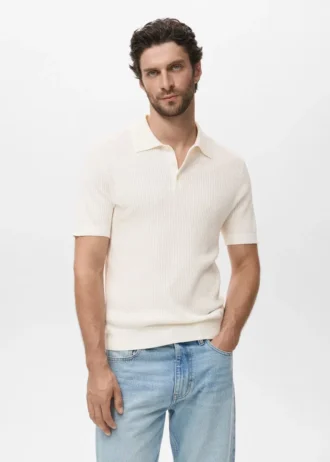 Geripptes Strick-Poloshirt