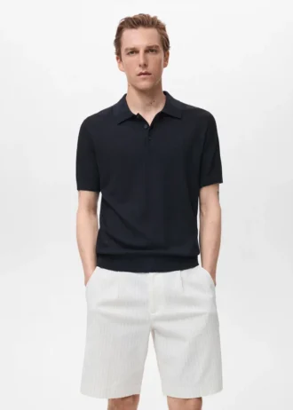 Geripptes Strick-Poloshirt