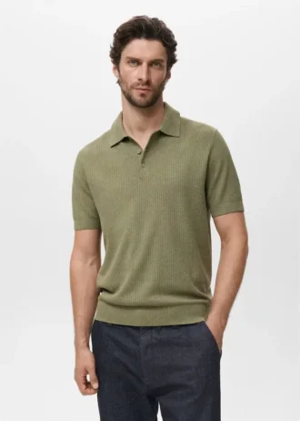 Geripptes Strick-Poloshirt
