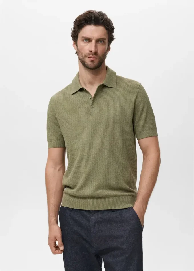 Geripptes Strick-Poloshirt Geripptes Strick-Poloshirt