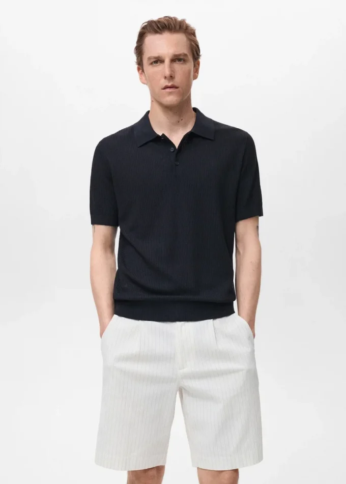 Geripptes Strick-Poloshirt