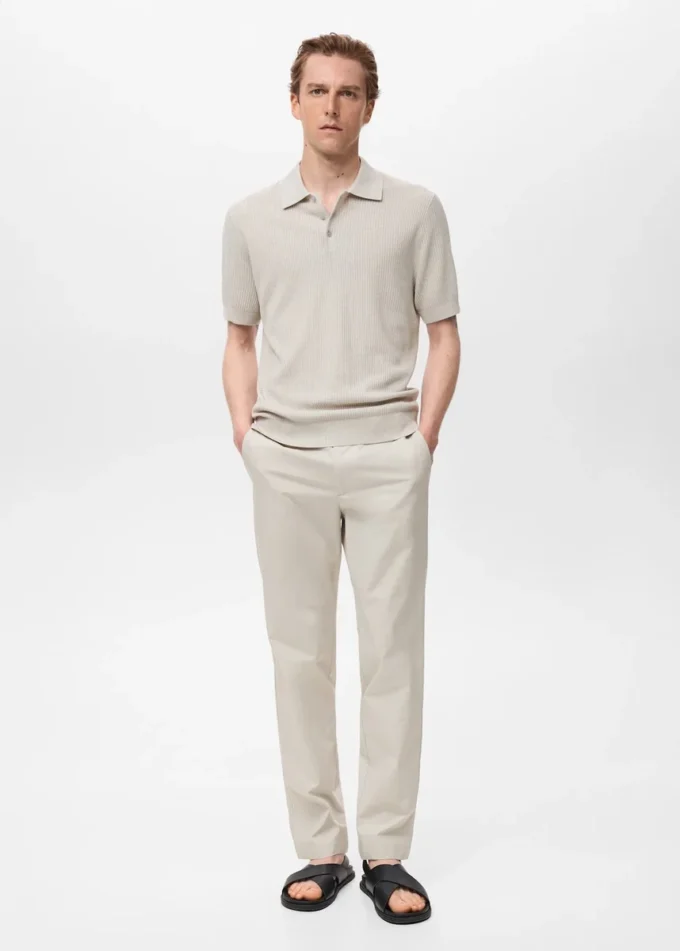 Geripptes Strick-Poloshirt