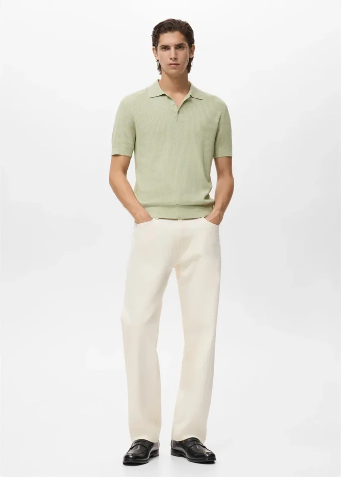 Geripptes Strick-Poloshirt Geripptes Strick-Poloshirt