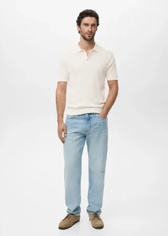 Geripptes Strick-Poloshirt