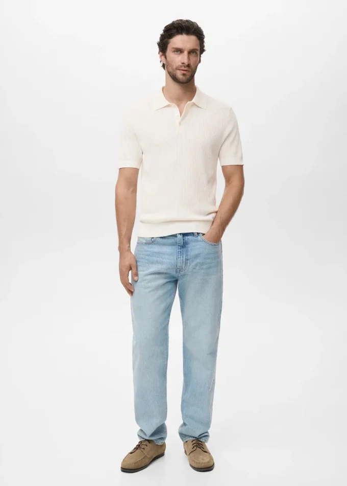 Geripptes Strick-Poloshirt Geripptes Strick-Poloshirt