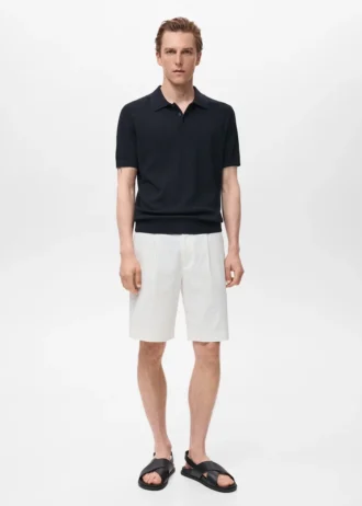 Geripptes Strick-Poloshirt
